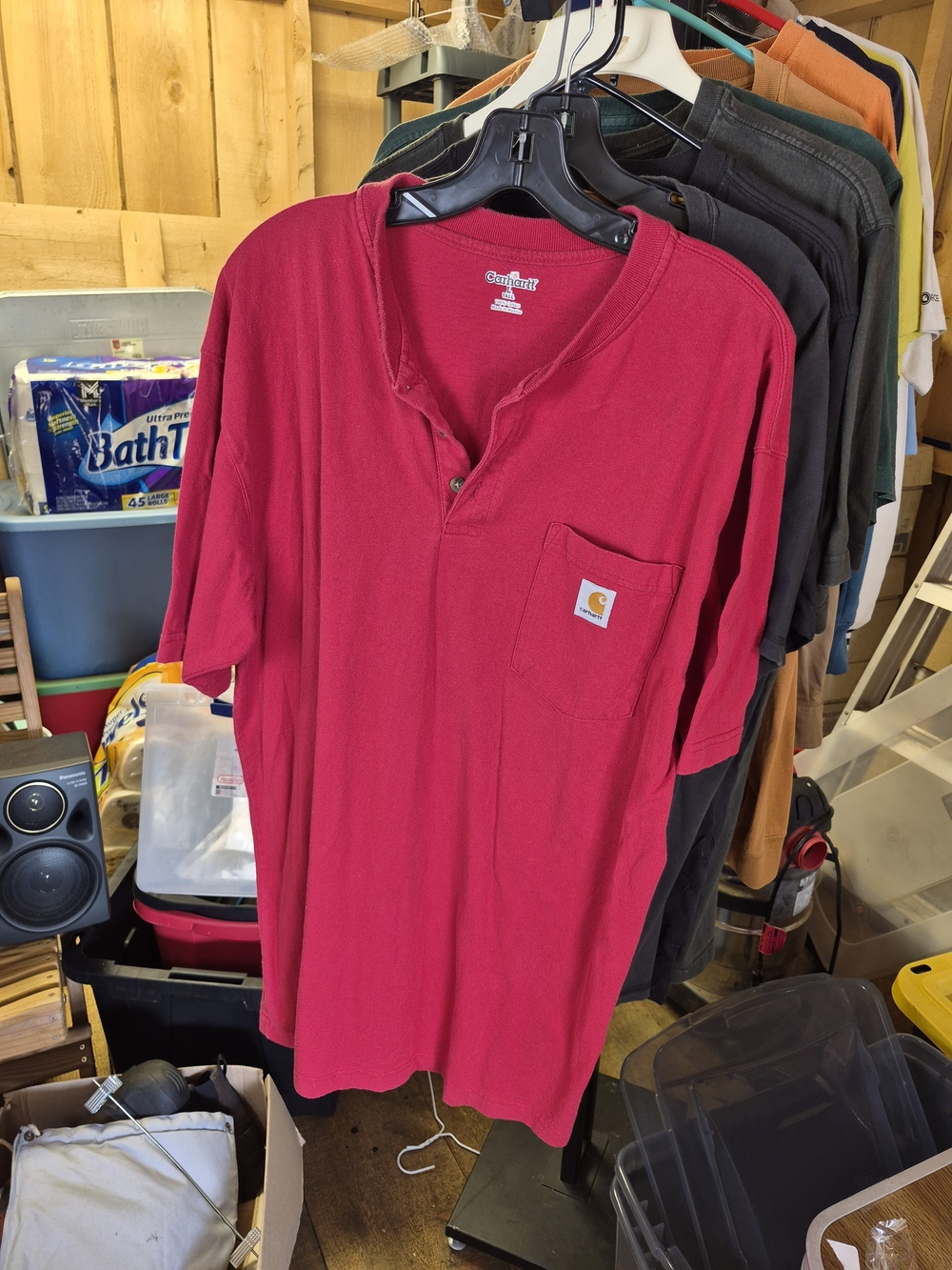 Carhartt Men's Raspberry Red Pocket Henley Shirt Bin 51
